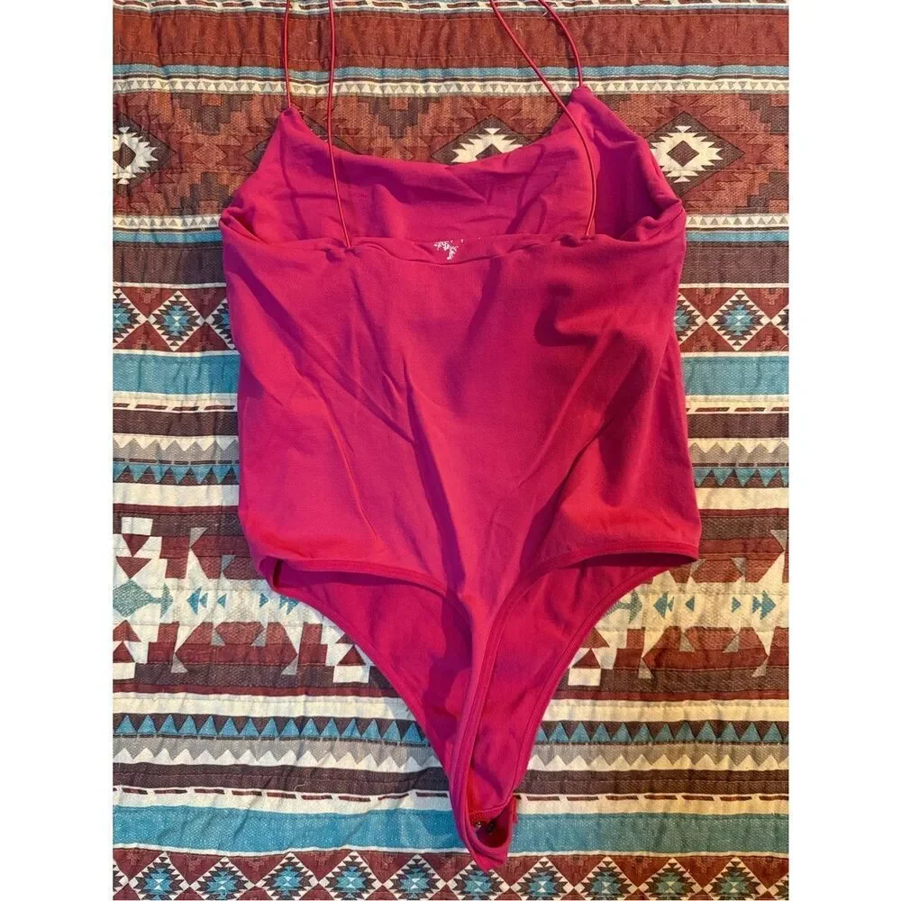 Free People Bright Pink Spaghetti-Strap One-Piece Bodysuit XS